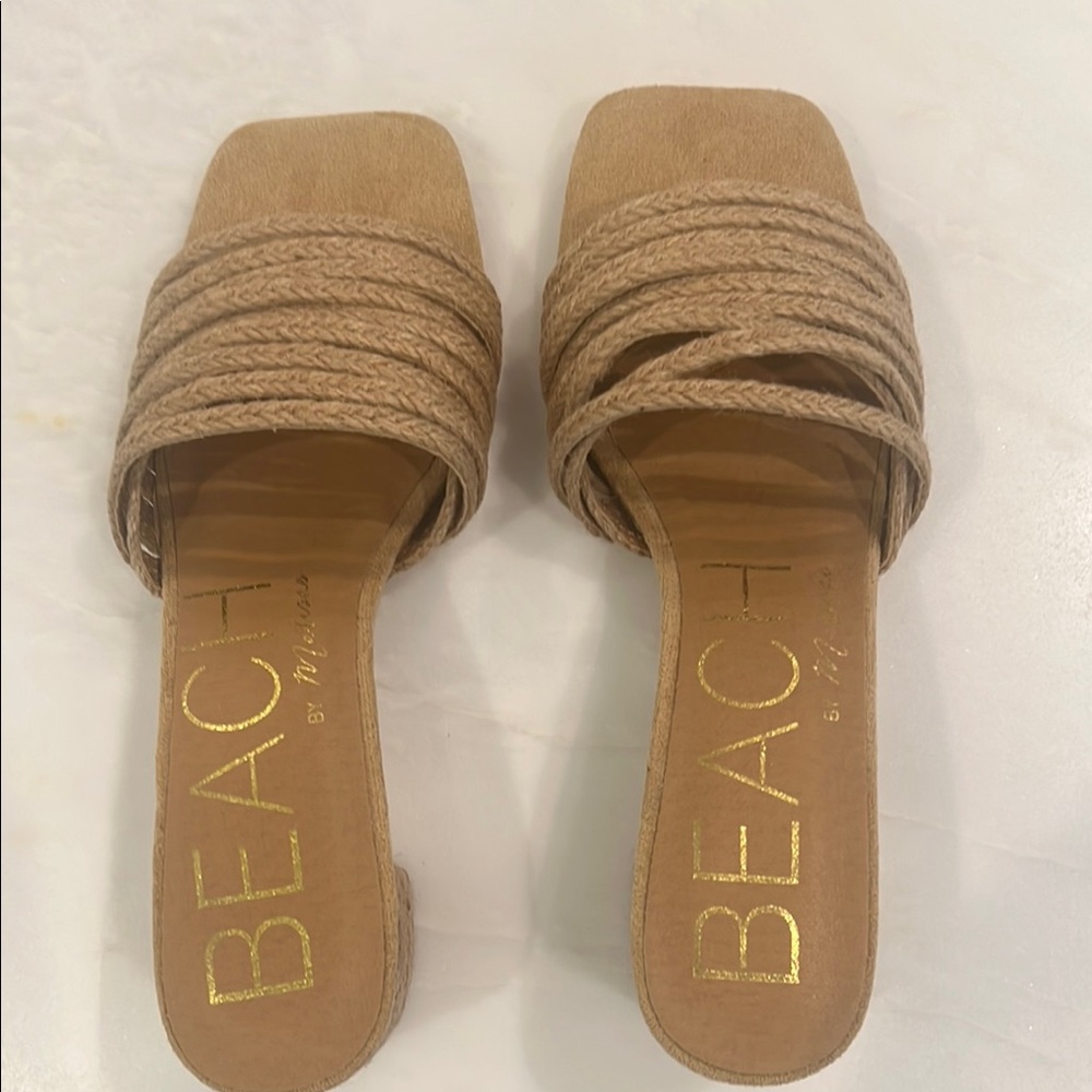 Tan Quilted Slide Sandals with Textured Straps